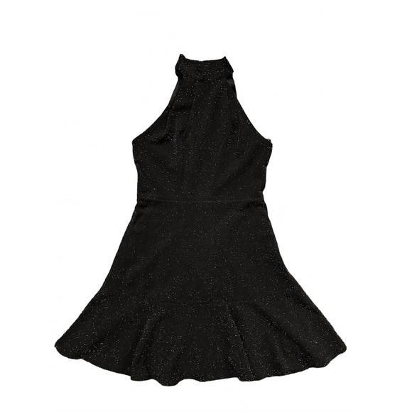 NEW MISS BEHAVE GIRLS girl's high neck shimmer dress in black
